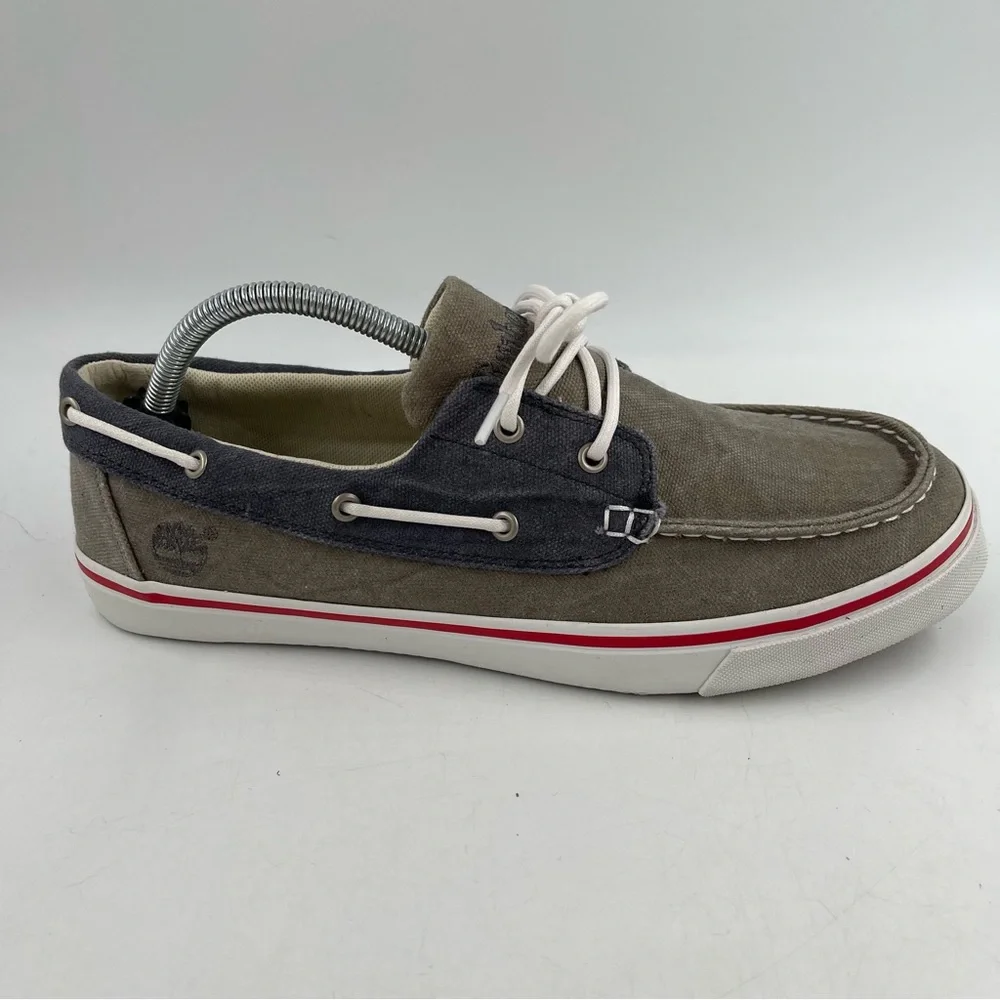 NEW! Timberland Men’s Earthkeepers Taupe Grey Canvas Lace-Up Boat Shoe - Size 10